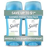 Secret Antiperspirant and Deodorant for Women, 24hr Sweat & Odor Protection, PH Balanced Protection, Gentle on Skin, Invisible Solid, Shower Fresh Scent, 2.6 oz (Pack of 2)