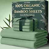DECOLURE 100% Organic Viscose Derived from Bamboo Sheets Queen Size 6pcs - Ultra Soft & Luxuriously Cooling, 17" Deep Pocket, Double Stitching, Perfect for Hot Sleepers - Queen Bed Sheets (Sage Green)