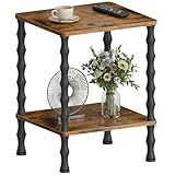 Mozume Vintage Small End Table, 21.9 Inch Wood Couch Side Table, Corner Table with Storage Shelf, 2-Tier Nightstand, for Small Space, Bedroom, Living Room and Couch (Brown)
