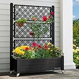 YITAHOME 43.3x17.7x61 in Planter Trellis Box with Wheels & Drain Plug, Outdoor Resin Raised Garden Bed for Climbing Plants, Large Weather-Resistant Design, Black