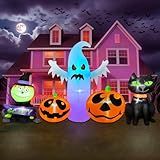 BRDJade 8FT Long Halloween Inflatable Outdoor Decorations Pumpkin Ghost and Black Cat Inflatable Yard Decoration with Build in LEDs Blow Up Ghost for Indoor Outdoor Party Lawn Yard Garden Decor