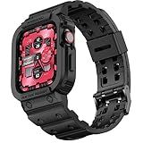 amBand Compatible with Apple Watch Series 9/8/7/SE (2nd)/SE/6/5/4/3 Band for Men 45mm 44mm 42mm Case, Rugged Sport Strap for iWatch 45/44 mm Military Protective Cover Bumper Drop-Proof, Matte Black