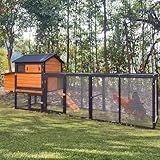 Chicken Coop, Large Wooden Chicken Coop with Nesting Boxes & Run Cage for 3-6 Chickens, Outdoor Hen House Poultry Hutch Rabbit Cage with No-Slip Ramp & Pull-Out Tray for Backyard Farm (Brown)