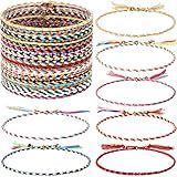 Hicarer 28 Pieces Woven Wrap Friendship Bracelets Handmade Boho Braided Friendship Anklets Adjustable Colorful Beaded String Bracelet