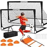 Kids Soccer Goals for Backyard, 2 of 6 x 4 ft Kids Soccer Goal Set Soccer Net with 10 Soccer Cones, Agility Ladder & Carry Bag, Portable Soccer Training Equipment.