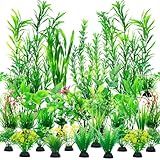 CousDUoBe 30pcs Fish Tank Accessories Aquarium Decorations Green Plants, Fish Tank Decor, Aquarium Decor Plastic Plants