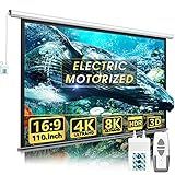 110" Motorized Projector Screen - Indoor and Outdoor Movies Screen 110 inch Electric 16:9 Projector Screen W/Remote Control