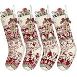 LIBWYS Knit Christmas Stockings with Patterns Reindeer, Tree, Snowflake, Snowman-4 Pack 18 Inch Large Knit Stockings, Personalized Christmas Stockings with DIY Name Tags for Family Holiday Decor