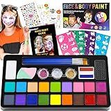 Drawdart Face Painting Kit for Kids - 20 Colors Water Based Non-Toxic Paint With Stencils & Brushes - Professional Body Makeup Kit for Parties, Birthdays, Halloween