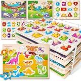 SYNARRY Wooden Puzzles for Toddlers 1-3, 6XSET Puzzles for Toddlers 2-4 with Rack, Learning Alphabet Number Animal Dinosaur Vehicle for Kids, Education Toys for 2 3 Years Boys Girls