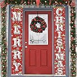 FECEDY Merry Christmas Hanging Banner Porch Sign with Pattern Christmas Tree Presents Snow Banner for Home Yard Indoor Outdoor Wall Door Christmas Party Decorations 72"x12"