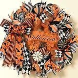 Halloween Wreaths for Front Door, Halloween Wreath with Ribbon Bow
