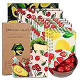 Reusable Beeswax Wrap, 11 Pack Eco-Friendly Beeswax Wraps For Food, Organic, Sustainable, Biodegradable, Zero Waste, Plastic-Free Food Storage, 1L Avocado, 2M Cherry, 4S Strawberry, 4XS Lemon Patterns