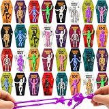 VKTEN 32 Pack Halloween Party Favors - 8 Styles TPR Stretchy Skeleton Toys with Tombstone Cards, Halloween Goodie Bag Stuffers, Trick or Treat Bag Fillers, Classroom Prizes, Pinata Stuffers for Kids