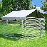 HITTITE Extra Large Outdoor Dog Kennel, Anti-Rust Dog Kennel Outside with Roof, Galvanized Chain Link Dog Runs for Outside with Waterproof UV-Resistant Cover and Secure Lock