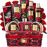 Valentine's Day Gift Basket for Her - Exotic Rose & Spa Bath & Body Set for Women, Anniversary & Birthday Gift with Body Scrub, Bubble Bath, Lotion & More