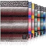 Authentic Large Artisinal Handwoven Mexican Blanket - Durable Serape American Indian Blanket - Lightweight Falsa Blanket for Yoga, Beach, Camping, Picnic, Outdoor Throw Blanket 70"x50" - Cherry