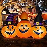 GOOSH 6.5 FT Halloween Inflatables Outdoor Pumpkin Combo with Wizard hat Blow Up Yard Decoration with LED Lights Built-in for Holiday Party Yard Garden
