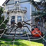 200" Halloween Spider Web + 59" Giant Spider Decorations Fake Spiders with Triangular Huge Spiders Web for Indoor Outdoor Halloween Decorations Yard Home Costumes Parties Haunted House Décor