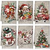 Bencailor 6 Pcs Vintage Christmas Kitchen Towels Christmas Dish Towel Set Absorbent Soft Microfiber Farmhouse Gray Winter Santa Snowman Hand Dishcloths Xmas Gifts Decorations for Kitchen Bathroom