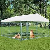 LotFun Outdoor Dog Kennel, Heavy Duty Pet Enclosure with UV &Rain-Proof Fully Covered Roof, DoubleSecurity Locks and Rustproof Metal Mesh for Medium to Large Dogs (7x7x5FT)
