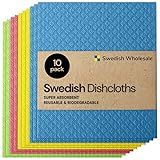Swedish Wholesale Dishcloths, Cellulose Sponge Cloths – Bulk 10 Pack of Eco-Friendly, No Odor, Reusable Cleaning Cloths for Kitchen – Absorbent Dish Cloth Hand Towel – Assorted
