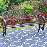 MFSTUDIO 50 Inches Outdoor Garden Bench Cast Iron Metal Frame Floral Bronze