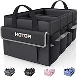 HOTOR Trunk Organizer - Car Organizer with 5 Pockets, Trunk organizer for SUV, Sedan & Van, Car Organization with Sturdy Base Panel for Car Accessories, Black, 2 Compartments, 21.3"×12.6"×10.6"