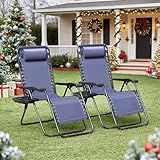 Homall Zero Gravity Chair Patio Folding Lawn Outdoor Lounge Gravity Camp Reclining Lounge Chair with Cup Holder Pillows for Poolside Backyard and Beach Set of 2 (Blue)