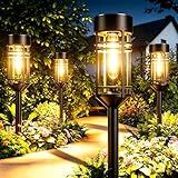 Amzarp 6 Pack Solar Garden Lights, Bright LED Solar Pathway Lights Outdoor IP65 Waterproof Rugged Shatterproof Auto On/Off for Landscape Garden Yard Walkway Driveway Lawn Lighting (3000K Warm White)