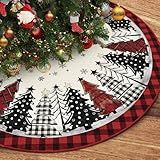 DISENB Christmas Tree Skirt 48 Inch, Red and Black Buffalo Plaid Xmas Tree Skirt, Winter Christmas Tree Mat for Home Party Holiday Indoor Outdoor Decorations