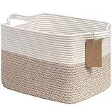 Goodpick Woven Rope Storage Basket for Shelves, Rectangle, Light Brown