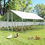 Large Chicken Coop,Metal Chicken Run for Yard with Feeding Door, 13x10x6.6FT Walk-in Chicken Pen for 10-20 Chickens,Outdoor Poultry Cage with Anti-UV Cover,Rabbit Duck House