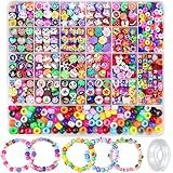 Gionlion 1200 Pcs Polymer Clay Beads Bracelet Making Kit Easter Basket Stuffers, 25 Style Animal Fruit Flower Butterfly Bunny Pony Letter Beads Charms for Jewelry Making, DIY Art and Crafts Toys Gifts