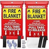 JJ CARE Fire Blanket – 2 Packs with Hooks and Gloves – Emergency Fire Blanket for Home & Kitchen, High Heat Resistant Fire Suppression Blankets for Home Safety, Kitchen, and Camping