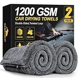 SMINDER 2-Pack 1200 GSM Car Drying Towels – Microfiber Towels for Cars (36" x 24"), Ultra-Absorbent, Streak-Free, Scratch-Free, No Water Spots, Double-Twist Pile & Edgeless Design