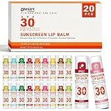 SPF 30 Sunscreen Lip Balm 20 Pack, Clear No White Cast, 10 Flavors
