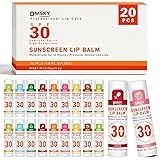 DMSKY SPF 30 Sunscreen Lip Balm 20 Pack, Clear No White Cast Sun Protection Lip Care with Vitamin E and Beeswax, Broad Spectrum SPF Lip Balm for Travel -10 Flavors
