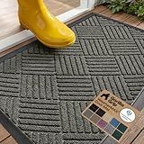 GORILLA GRIP 100% Waterproof All-Season WeatherMAX Doormat US Designed Natural Rubber, Stain Fade Resistant, Low Profile Indoor Outdoor Door Mats, Easy Clean, 29x17 Gray Diamond
