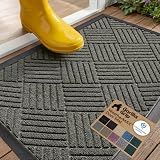 GORILLA GRIP 100% Waterproof All-Season WeatherMAX Doormat US Designed Natural Rubber, Stain Fade Resistant, Low Profile Indoor Outdoor Door Mats, Easy Clean, 29x17 Gray Diamond