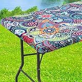 Moosfor Spandex Elastic Fitted 6FT Rectangle Table Cloth, Stretch Washable Tablecloths, Reusable Table Cover for Outdoor Picnic, Camping, Patio,Dining & Kitchen (Paisley, 30"x72")
