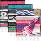 Oudain 3 Pack Mexican Blankets 45 x 70 Inch Woven Serape Throw Blanket, Baja Yoga Blanket for Beach Picnic Camping Boho Couch Decor Travel Outdoor (Classic Color)