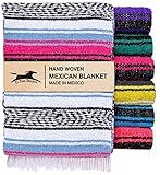 El Paso Designs Mexican Yoga Blanket – Colorful Falsa Serape Throw for Yoga, Beach, Picnic, Saddle, or Home Décor – Soft Woven Boho Blanket (Pink and Blue)