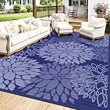 Mattitude Outdoor Rug 5' x 8' Waterproof, Reversible Portable Plastic Straw Area Rugs, Patio Carpet for RV Camping, Porch, Deck, Backyard, Camper, Pool, Picnic, Blue & White