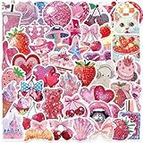50 PCS Holographic Aesthetic Stickers,Pink Cute Stickers for Scrapbooking Journaling Water Bottles,Waterproof Vinyl Coquette Art Decals for Bullet Journals Junk Journal Planner DIY Crafts Party Favors