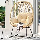 YITAHOME Egg Chair with Stand Outdoor Indoor Egg Lounge Chair with Cushion Wicker Chair PE Rattan Chair Included for Patio, Garden, Backyard, Porch, Beige