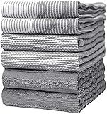 Premium Kitchen Towels (20”x 28”, 6 Pack) | Large Cotton Kitchen Hand Towel | Flat & Terry Dish Cloths | Highly Absorbent Tea Towels Set with Hanging Loop | Gray