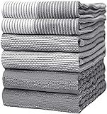 Premium Kitchen Towels (20”x 28”, 6 Pack) | Large Cotton Dish Towels | Flat & Terry Highly Absorbent Kitchen Linen Set with Hanging Loop | Gray