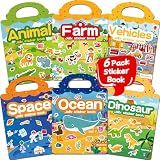 CREATIVETREES 6 Sets Reusable Sticker Book for Toddlers 3-6, Jelly Stickers Book for Kids, Travel Sticker Activity Toys for Childs 3 4 5 6 Years Girls & Boys Best Gifts