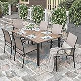 HERA'S HOUSE Patio Table and Chairs for 6, 7 Pieces Outdoor Deck Dining Sets, Wood-Like Rectangular Metal Table Set with Chairs for Lawn Garden Backyard, Brown